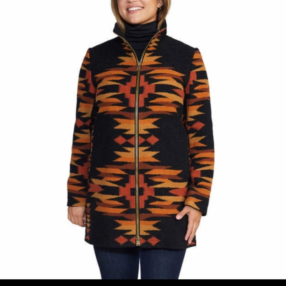 Pendleton Ladies' Wool Blend Walker Coat nwt grey Charcoal Desert Mesa Jacquard - Picture 2 of 7
